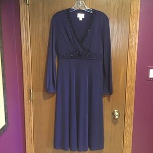 Talbots Navy Blue, Black Beaded Evening Dress, Size 8P